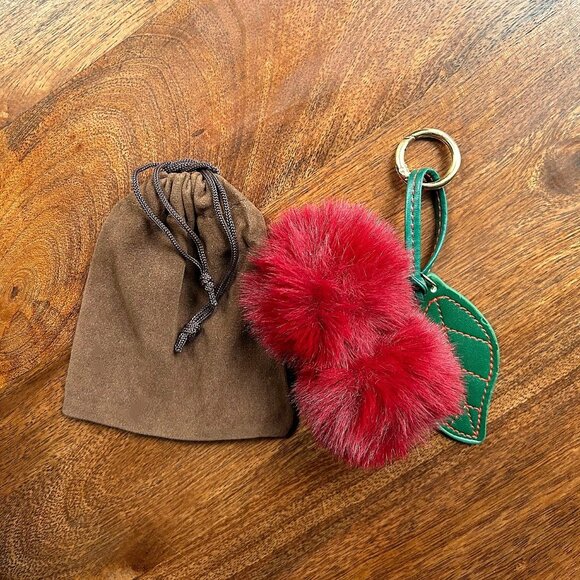 POM POM CHERRY BAG CHARM Berry Gold Tone Hardware - Picture 2 of 8